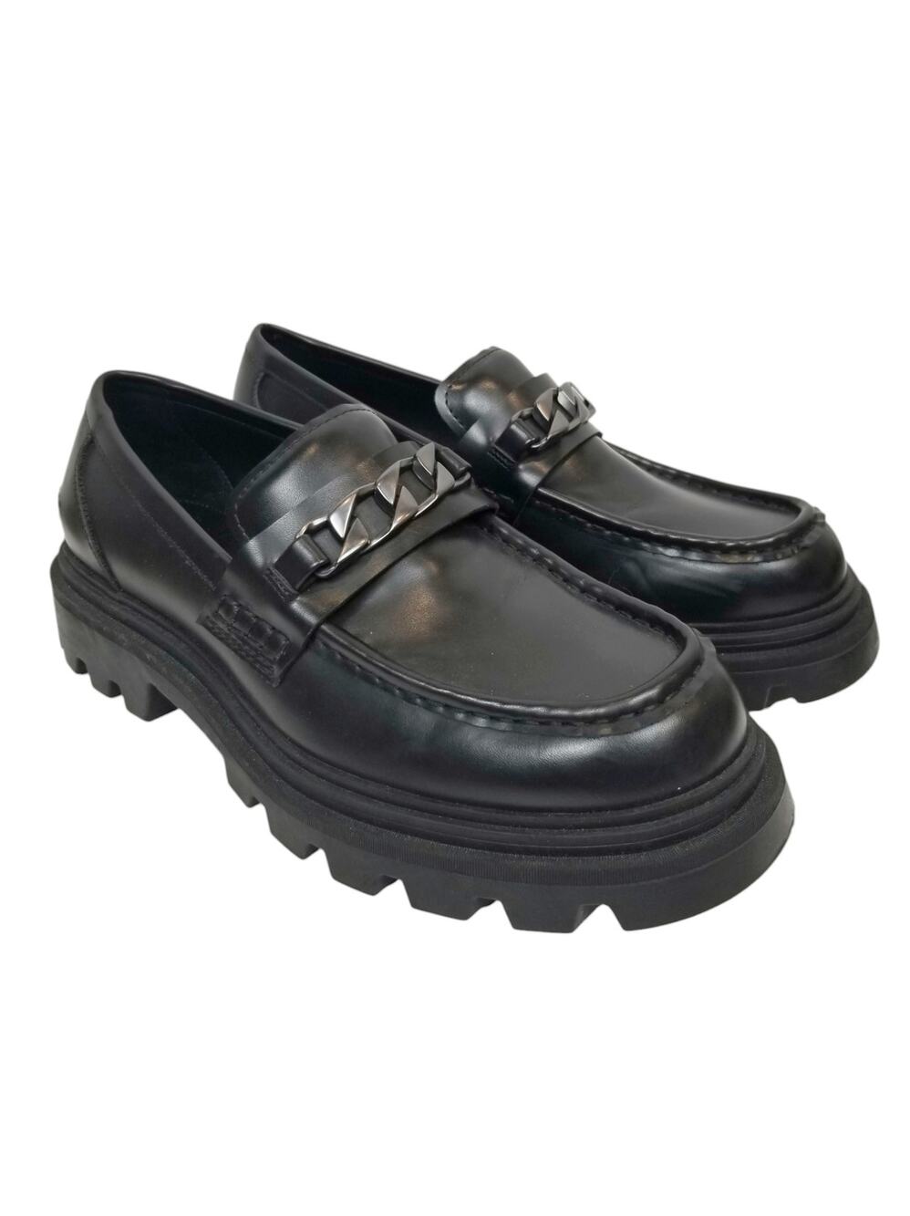 Zara Black Lug Sole Loafers Chain Detail Women's Size 43 / 12